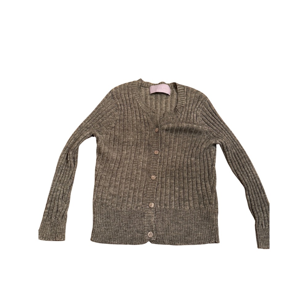 Lavender Label Vera Wang Cardigan Ribbed‎ Knit Button Down Olive Green Sweater